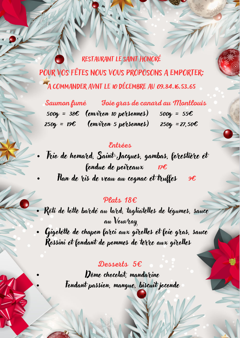 Menu de Noël du saint Ho