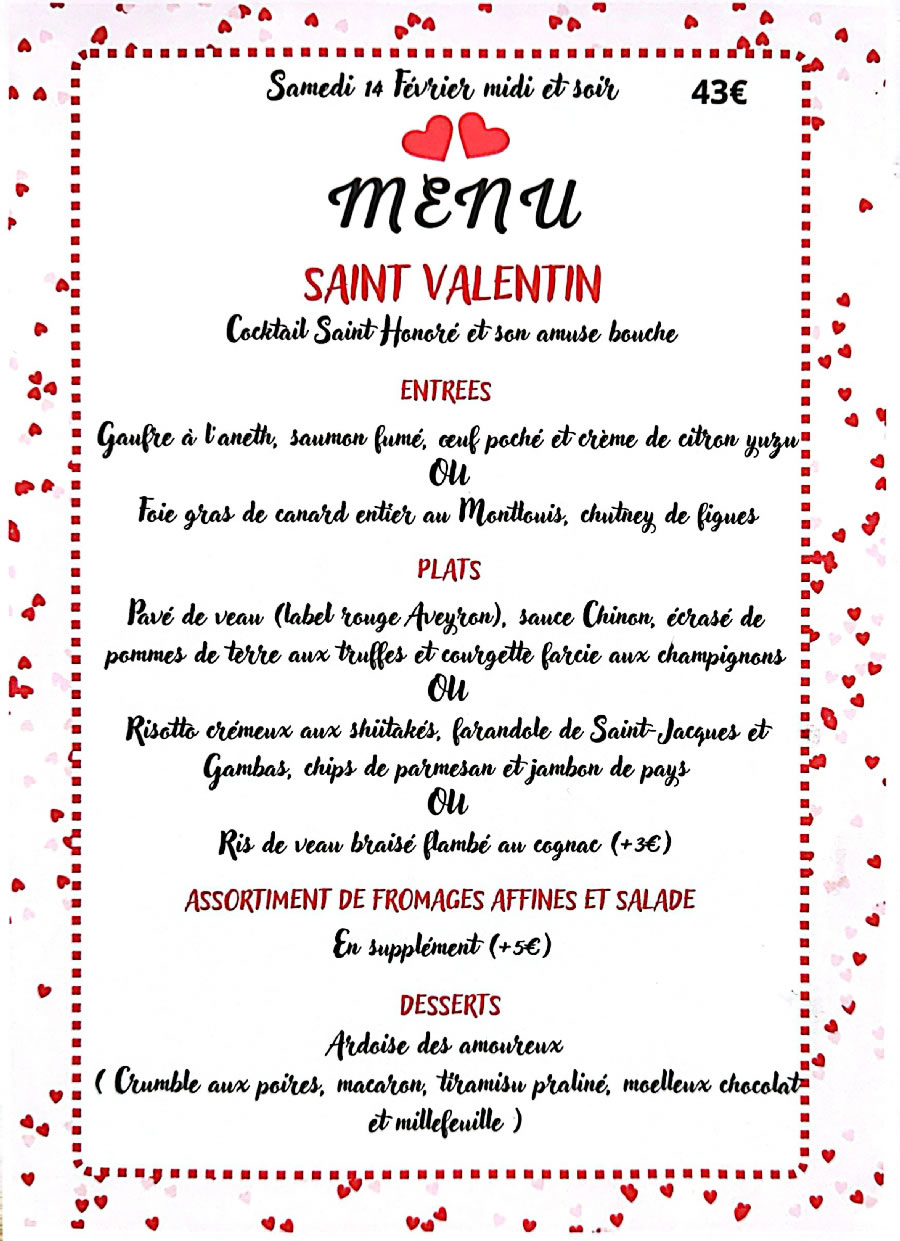 Le menu de saint valentin au Saint honoré
